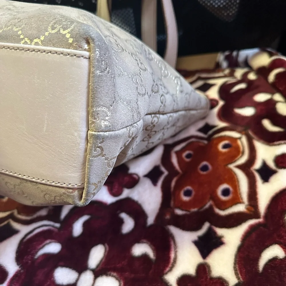 GUCCI GG SUEDE LEATHER TOTE BAG HAND BAG IVORY BEIGE excellent condition. - Picture 3 of 10